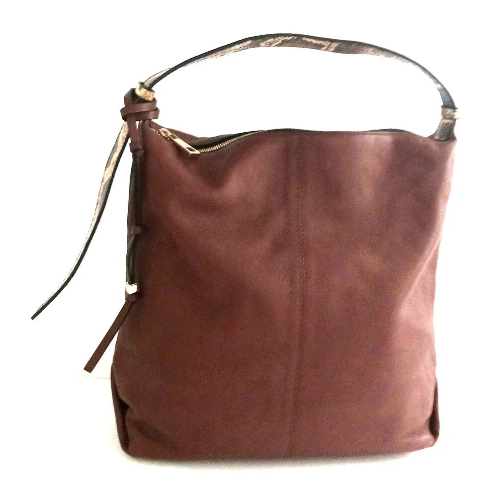 VC Vince Camuto Corin Lg Hobo Bag Bordeaux Brown Leather Snake Print Top Strap
